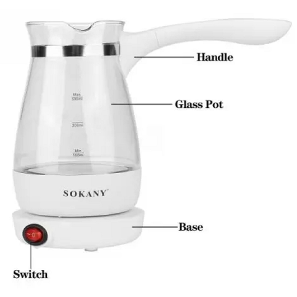 Sokany YLW-607, 600W, 500Ml, Coffee Maker, White/Transparent