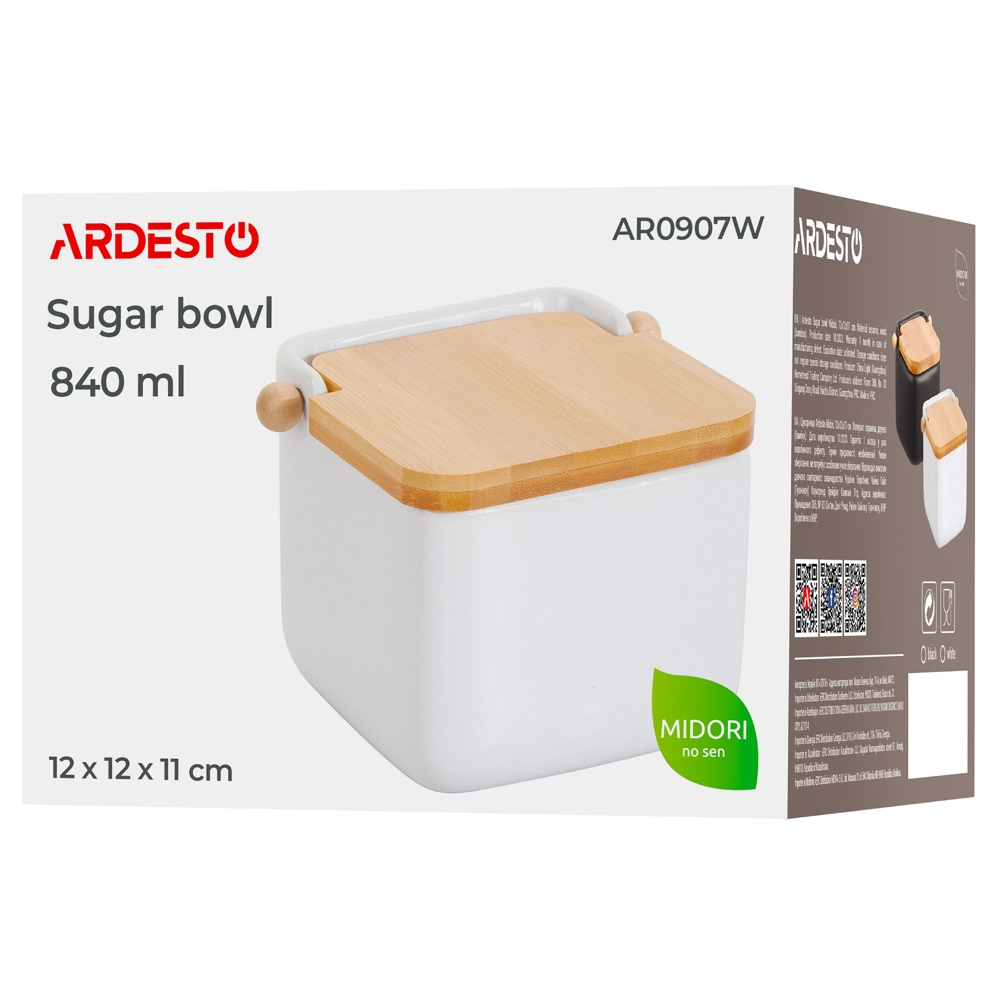 საშაქრე Ardesto AR0907W Midori, 840ml, Sugar Bowl, White