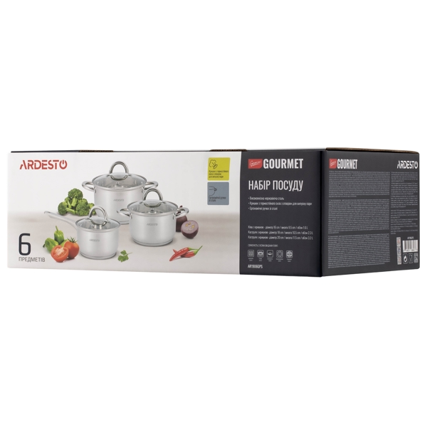 ქვაბების ნაკრები Ardesto AR1906GPS Gemini Gourmet Andria, 6pcs Set, Silver