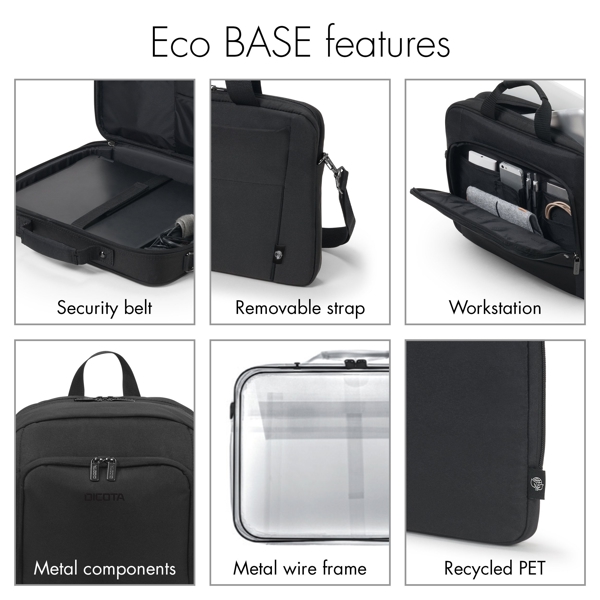 ნოუთბუქის ჩანთა Dicota D31671-RPET Eco Top Traveller, 17.3", Laptop Bag, Black