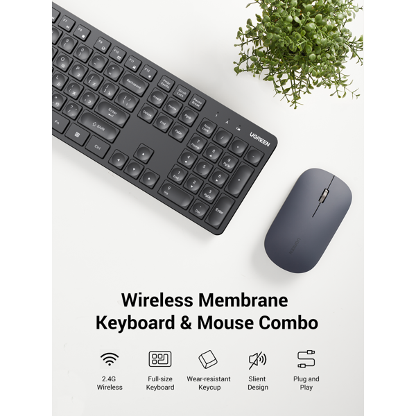 კლავიატურა + მაუსი UGREEN MK004(15104), Wireless, USB, Keyboard And Mouse, Black