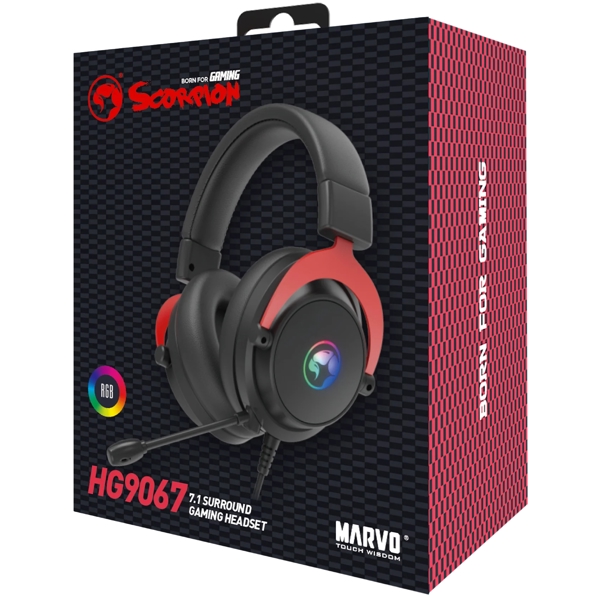 Marvo HG9067, Gaming Headset, Wired, USB, Black