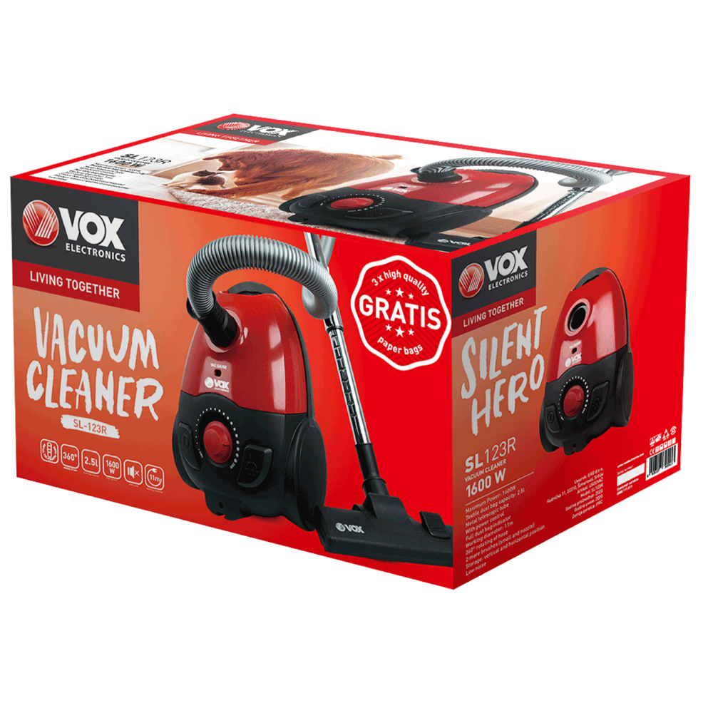 VOX SL123R, 1600W, 2.5L, Vacuum Cleaner, Red