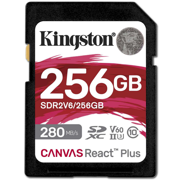 მეხსიერების ბარათი Kingston SDR2V6/256GB Canvas React Plus, 256GB, SDXC, C10, UHS-II, U3, Black