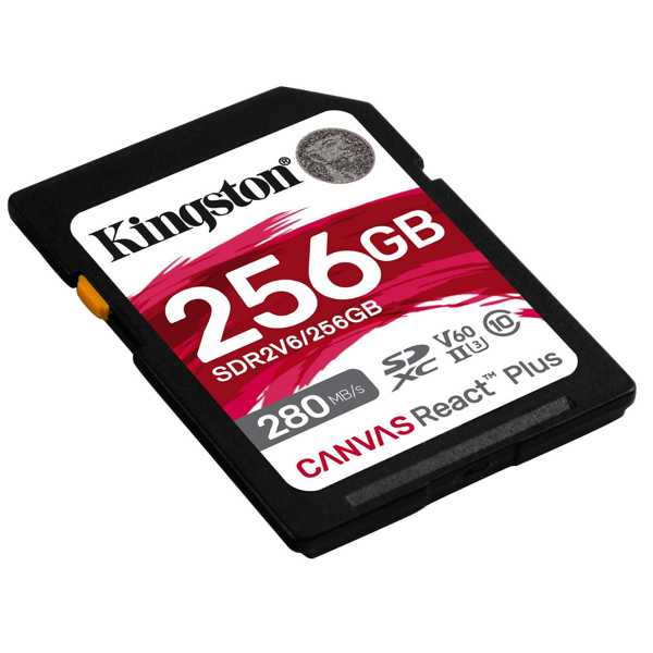 მეხსიერების ბარათი Kingston SDR2V6/256GB Canvas React Plus, 256GB, SDXC, C10, UHS-II, U3, Black