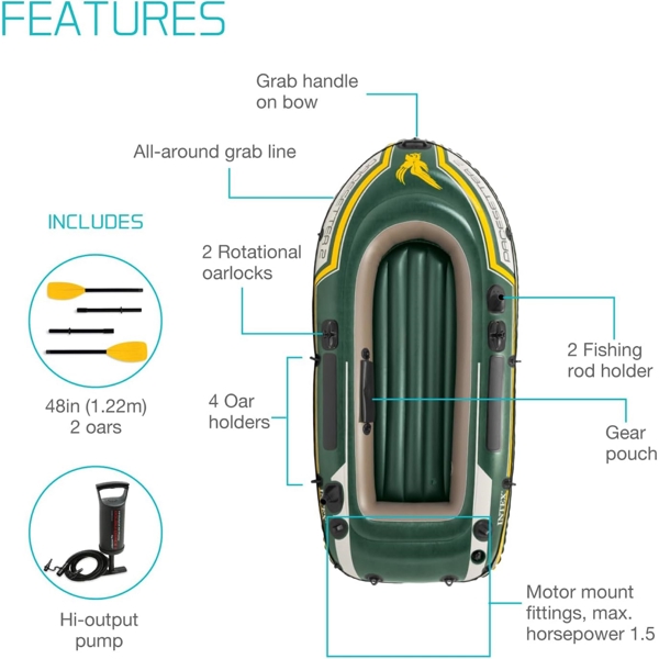 გასაბერი ნავი Intex 68347 Seahawk 2, 2 Set, 240Kg, Raft Set, Grey/Green