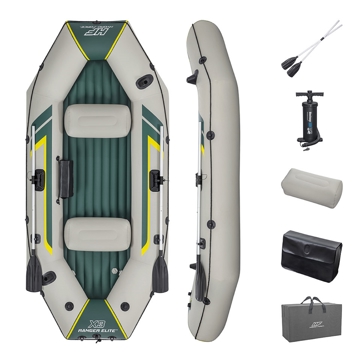 გასაბერი ნავი Bestway 65160, Ranger Elite X3, 3 Set, 400Kg, Raft Set, Grey/Green