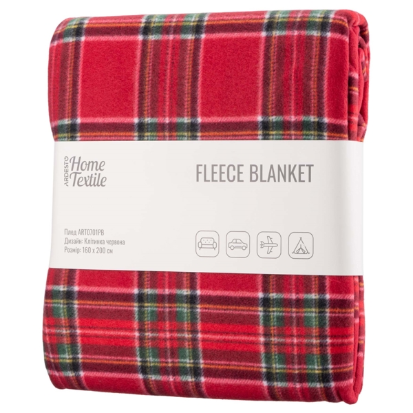 პლედი Ardesto ART0701PB Fleece, Plaid, Red