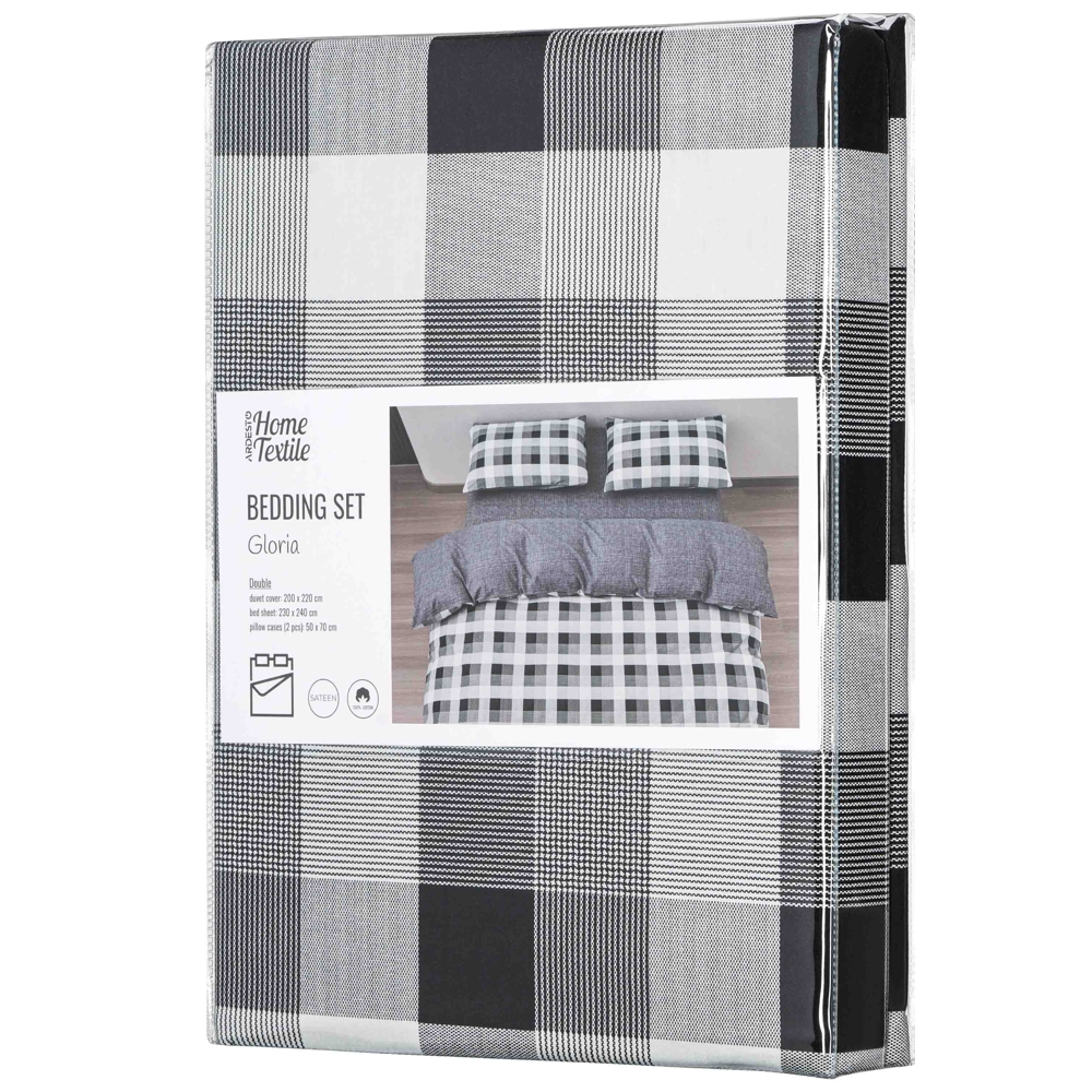თეთრეულის ნაკრები Ardesto ART2022SR Gloria, Double Bed, Squares Gray