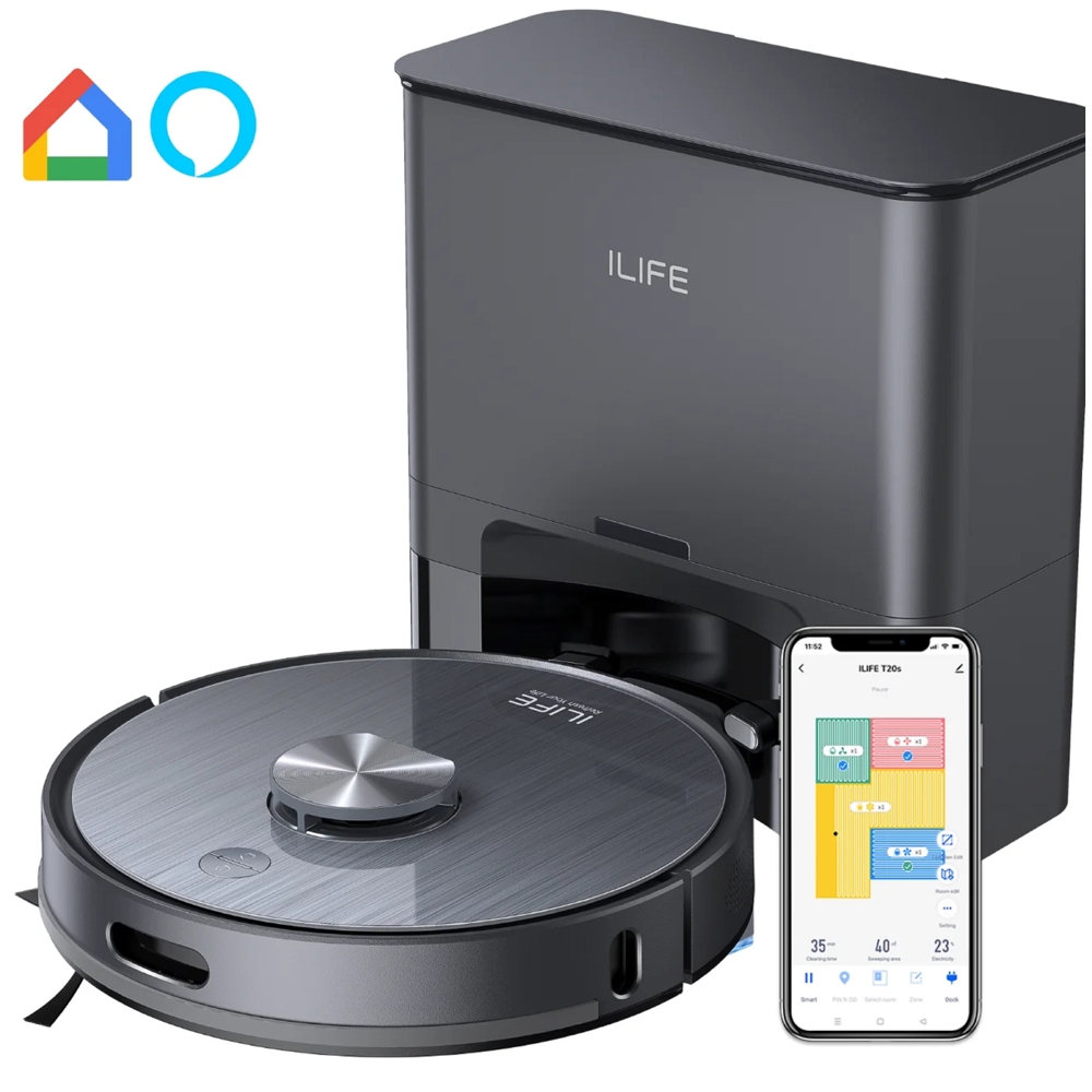Ilife T20s, 5000 Pa Laser Navigation Robotic Vacuum & Mop With APP Control, Space Gray