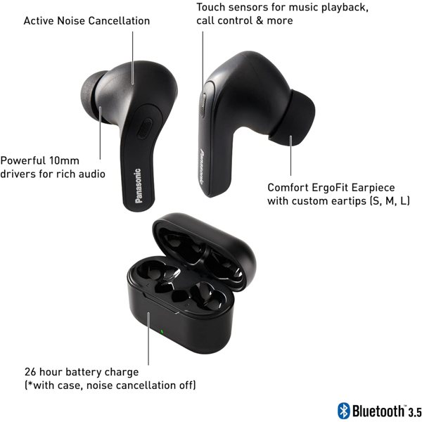 ყურსასმენი Panasonic RZ-B310WDG-K ErgoFit, Earbuds, Wireless, Bluetooth, IPX4, Black