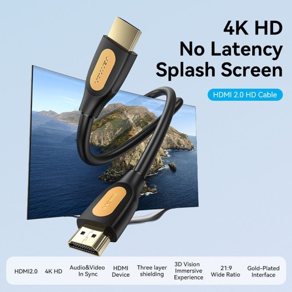 HDMI კაბელი Vention 6922794766990 ALIBN, HDMI-A Male To Male, 15m, Black