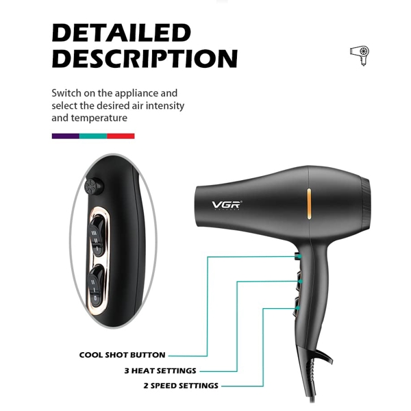 Sokany V-433, 2200W, Hair Dryer, Black