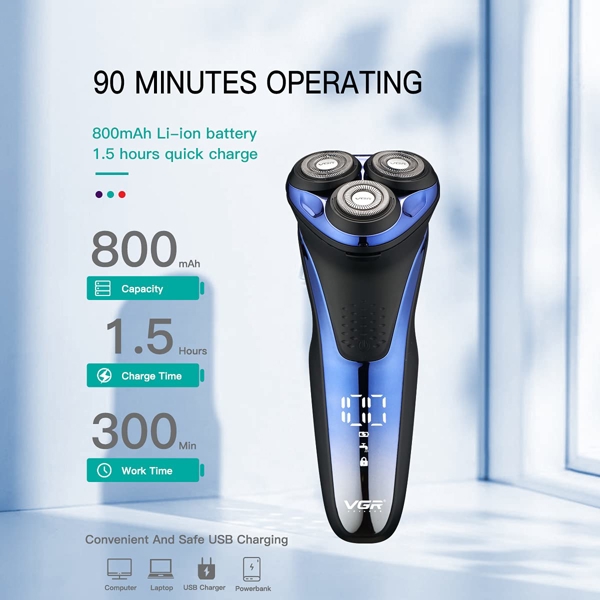 წვერსაპარსი VGR V-306, Electric Shaver, Blue/Black