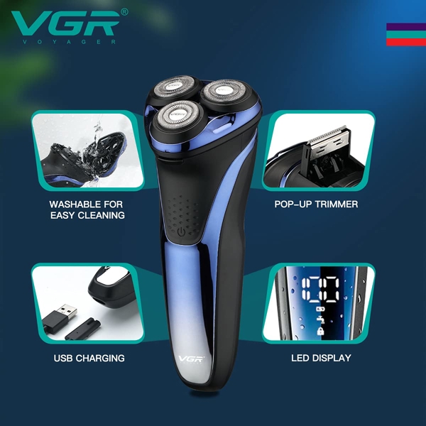 წვერსაპარსი VGR V-306, Electric Shaver, Blue/Black