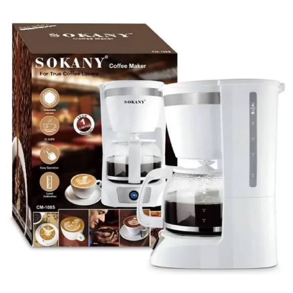 Sokany CM-108S, 750W, 1.5L, Coffee Machine, White