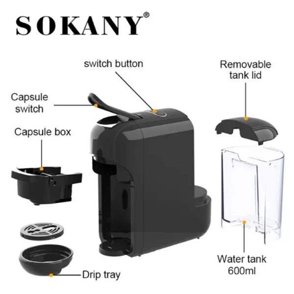 Sokany SK-516, 1550W, 600ML, Coffee Machine, Black