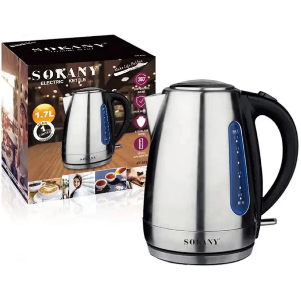 ელექტრო ჩაიდანი Sokany KT-S12, 2200W, 1.7L, Electric Kettle, Silver