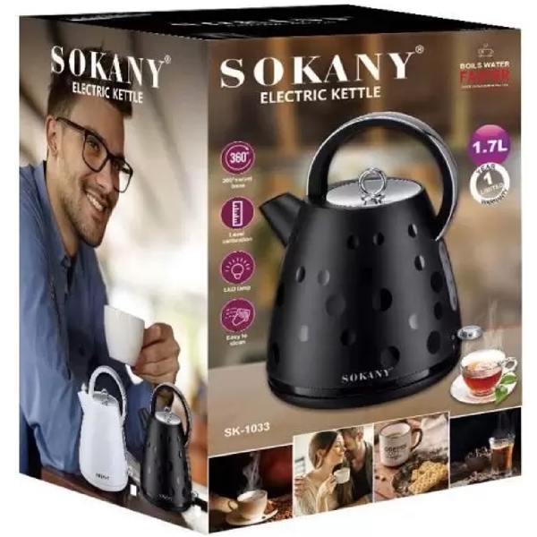 ელექტრო ჩაიდანი Sokany SK-1033, 1850W, 1.7L, Electric Kettle, Black