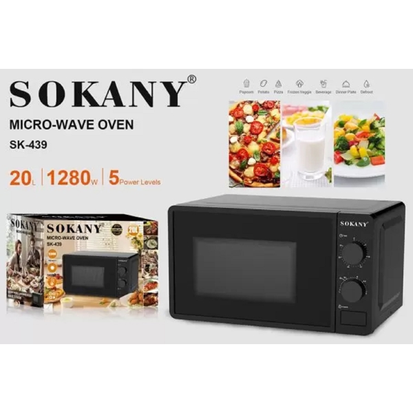 მიკროტალღური ღუმელი Sokany SK-439, 1280W, 20L, Microwave Oven, Black