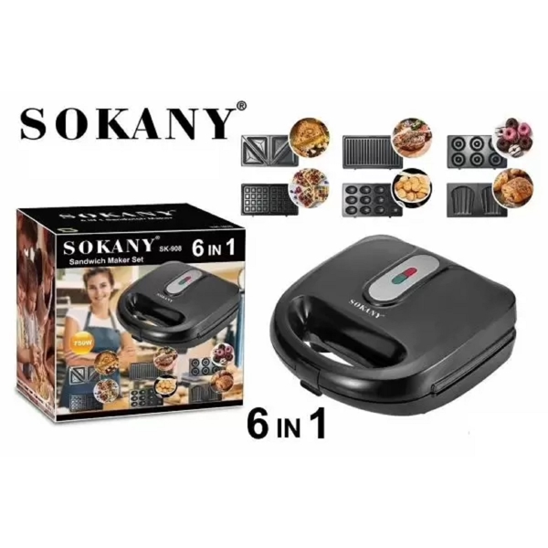 მულტიფუნქციური საცხობი Sokany SK-908, Sandwich Maker Set, Black