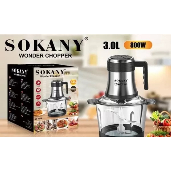 Sokany SK-7026, 800W, 3L, Chopper, Silver/Black