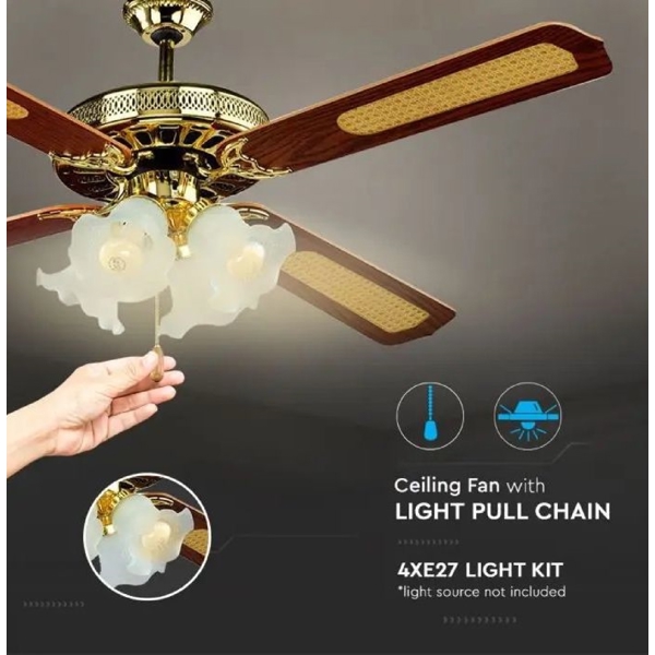 ჭაღი-ვენტილატორი V-TAC 7921, 55W, Chandelier Ceiling Fan, Brown