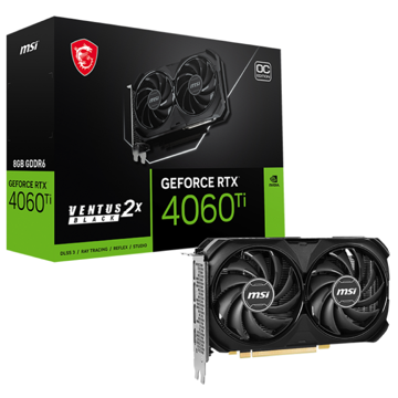 MSI RTX4060TI_VEN2X_BK8G_OC, GeForce RTX4060TI VENTUS 2X OC, 8GB, 128bit, HDMI, DP, Black