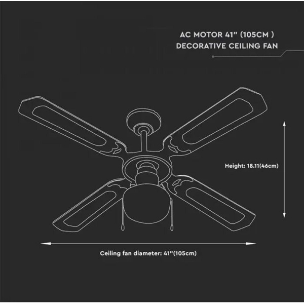 ჭაღი-ვენტილატორი V-TAC 1xE27 7914, 50W, Chandelier Ceiling Fan, Gold