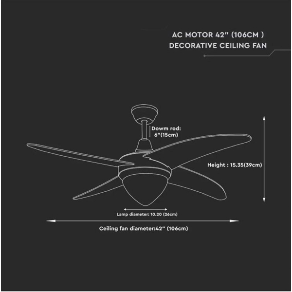 ჭაღი-ვენტილატორი V-TAC LED 7915, 60W, Chandelier Ceiling Fan, Silver