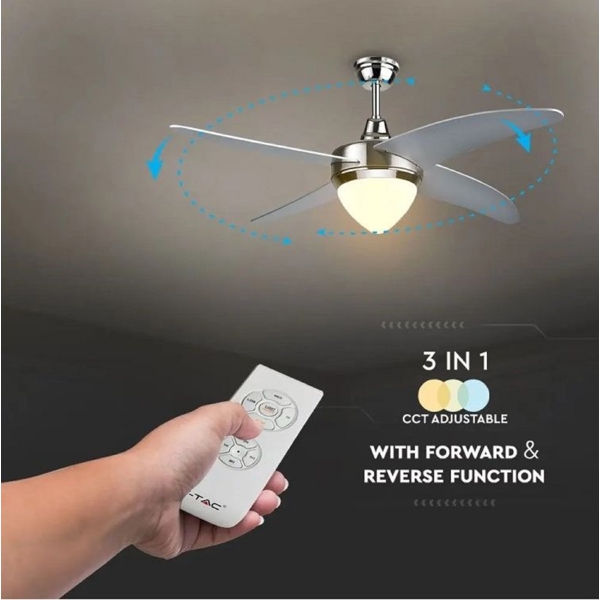 ჭაღი-ვენტილატორი V-TAC LED 7915, 60W, Chandelier Ceiling Fan, Silver