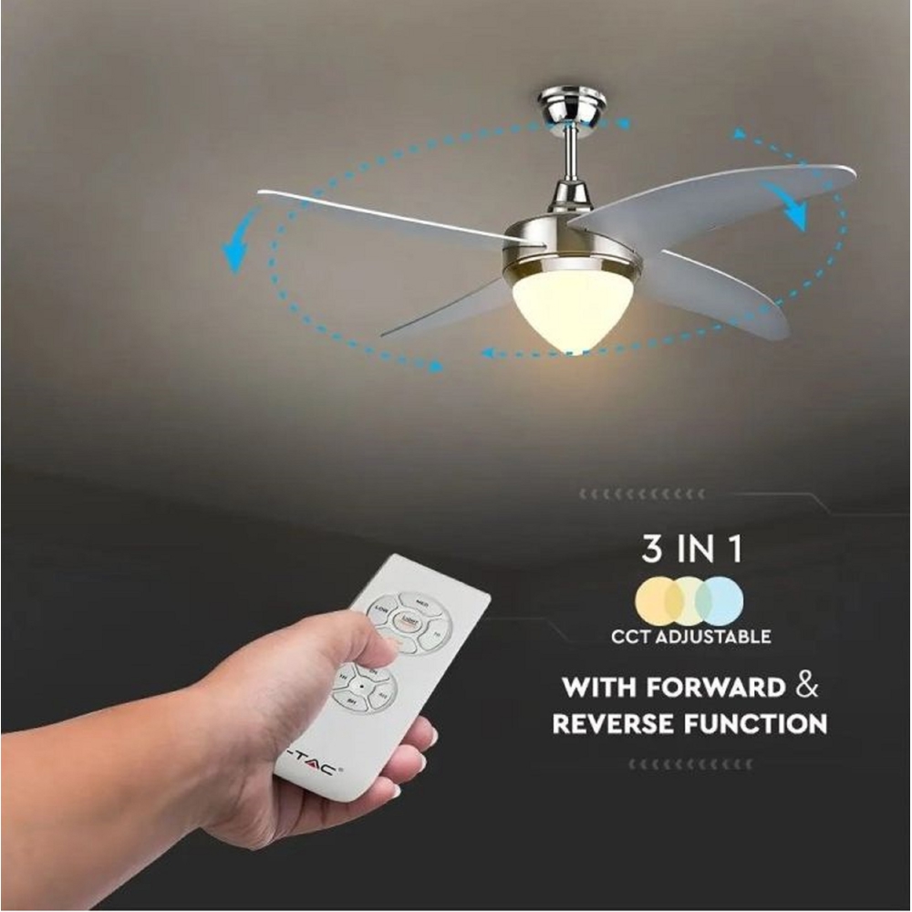 ჭაღი-ვენტილატორი V-TAC LED 7915, 60W, Chandelier Ceiling Fan, Silver