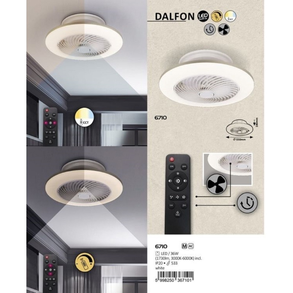 Rabalux Dalfon 6710 LED, 36W, Chandelier Ceiling Fan, White