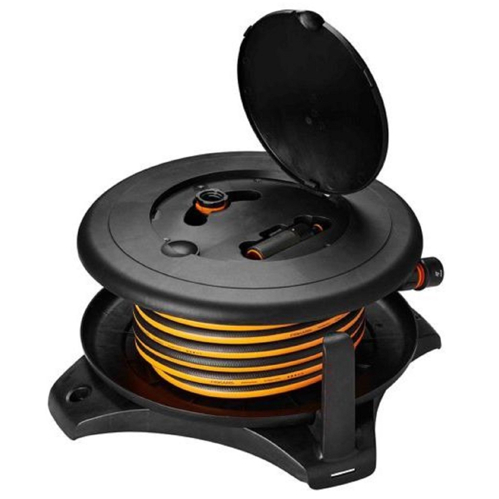 Fiskars 1057237 Solid, 30m, Reel With Hose, Black/Orange