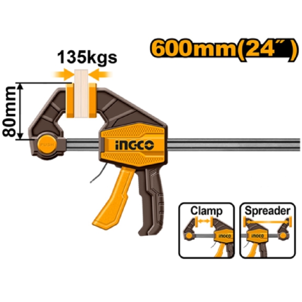 Ingco HQBC24802, Quick Bar Clamp, Orange