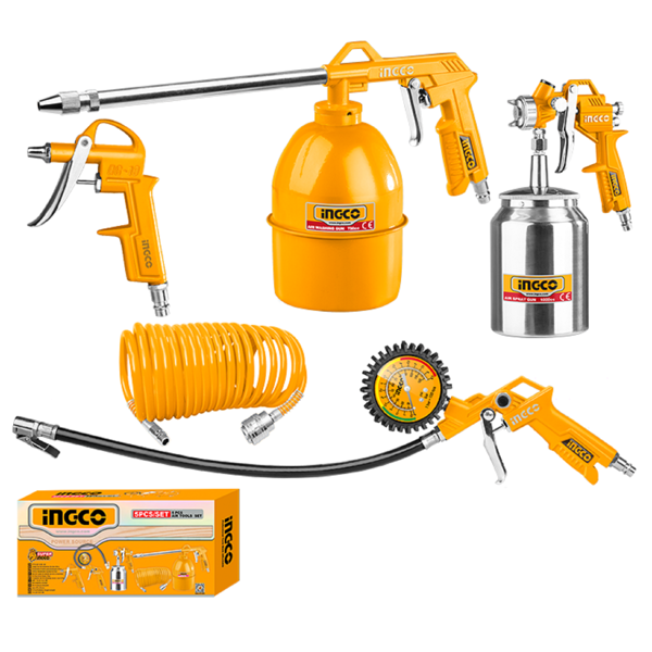 Ingco AKT0051, 5Pcs, Air Spray Gun, Orange