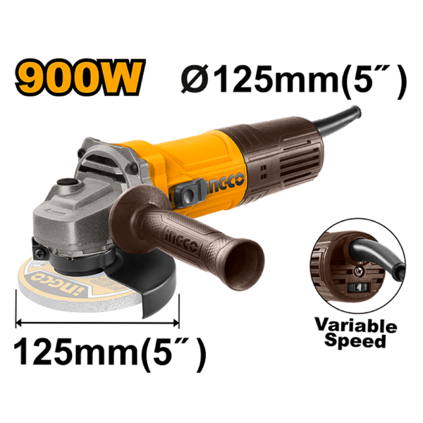 Ingco AG900285, 900W, 125mm, 11000Rpm, Orange/Brown