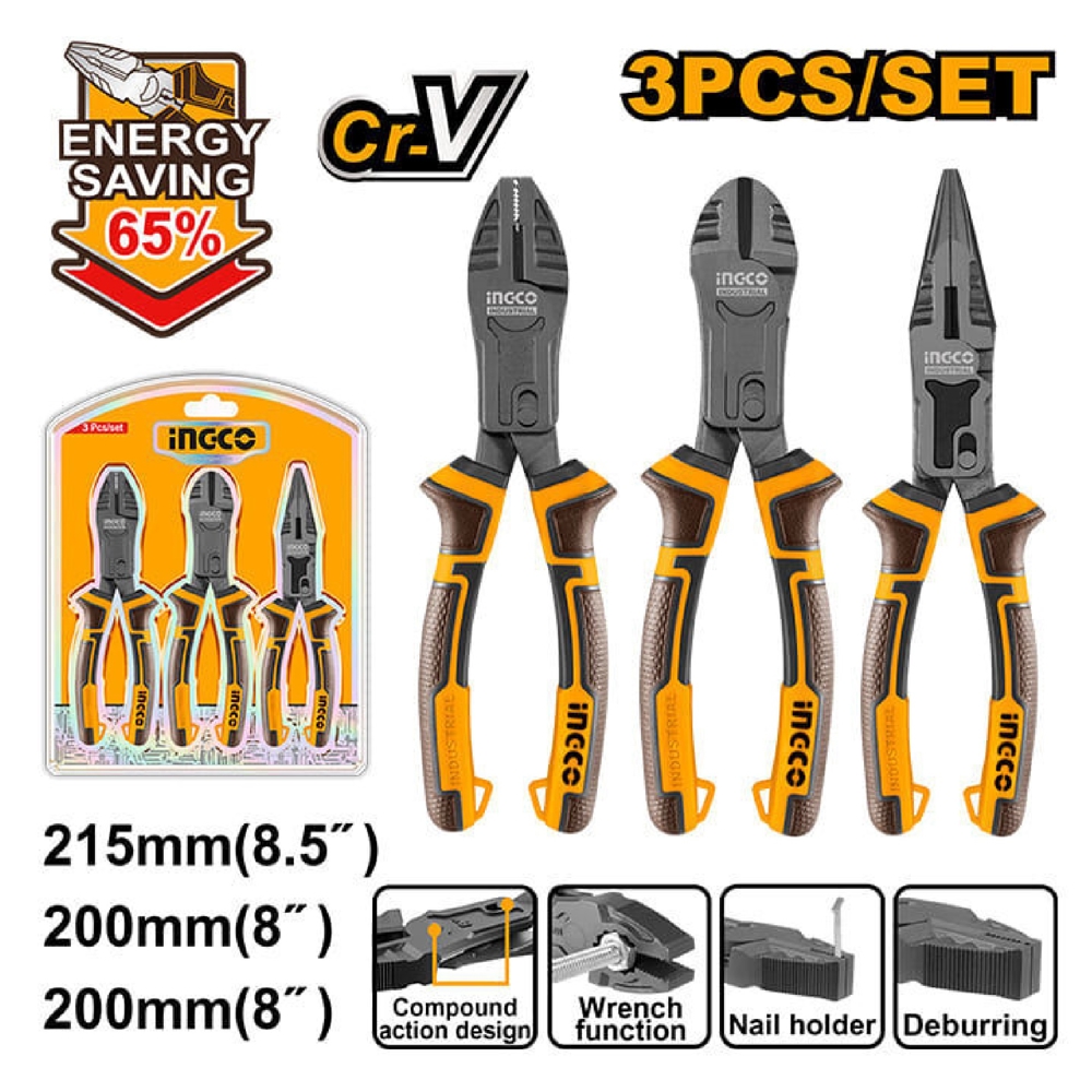 ხელსაწყოების ნაკრები Ingco HKCPS5831, 3Pcs Pcs Tool Set, Black/Orange