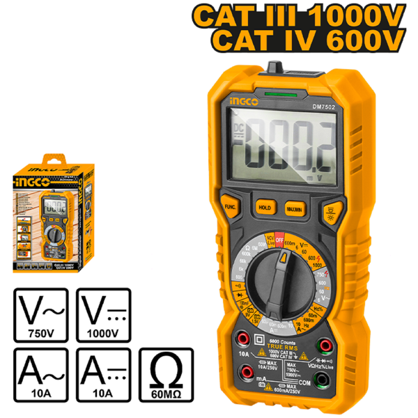 Ingco DM7502, Digital Multimeter, Orange