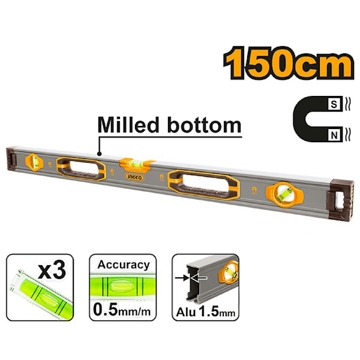 Ingco HSL38150M, 150cm, Spirit Level, Silver