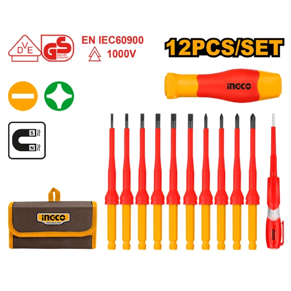 Ingco HKISD1201, 12Pcs Tool Set, Red/Orange