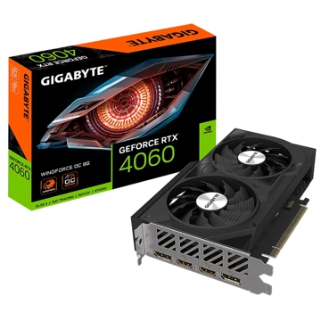 Gigabyte GV-N4060WF2OC-8GD WINDFORCE OC, GeForce RTX4060, 8GB, 128bit, HDMI, DP, Black