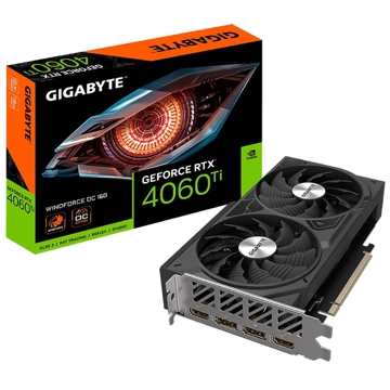 ვიდეო დაფა Gigabyte GV-N406TWF2OC-16GD WINDFORCE OC, GeForce RTX4060 Ti, 16GB, 128bit, HDMI, DP, Black