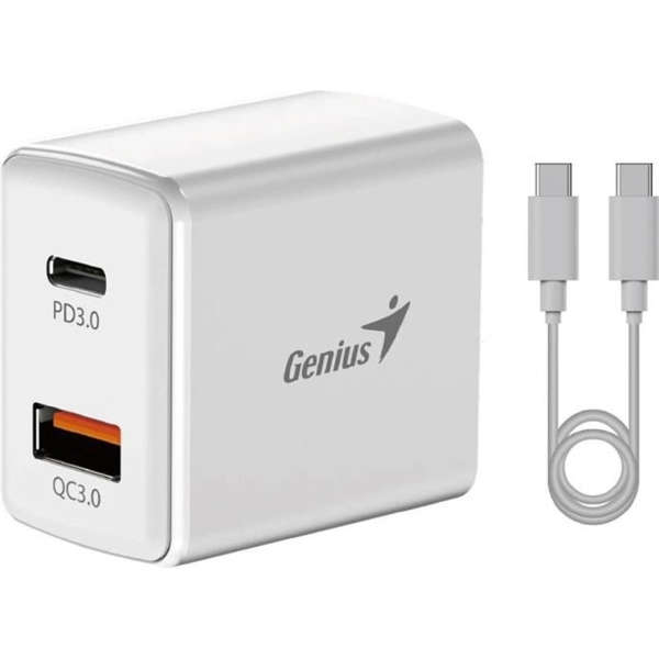 მობილურის დამტენი Genius PD-20ACP, 20W, USB-C, USB-A, White