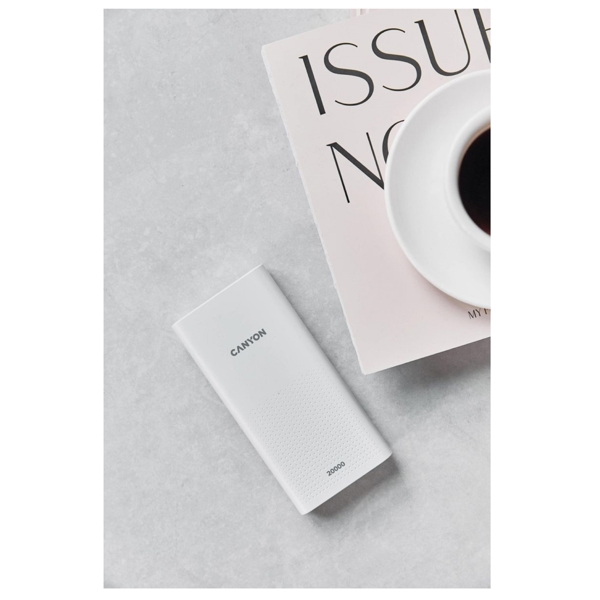 პორტატული დამტენი Canyon CNE-CPB2001W, 20000 mAh, Micro-USB, USB Type-C, USB, Power Bank, White