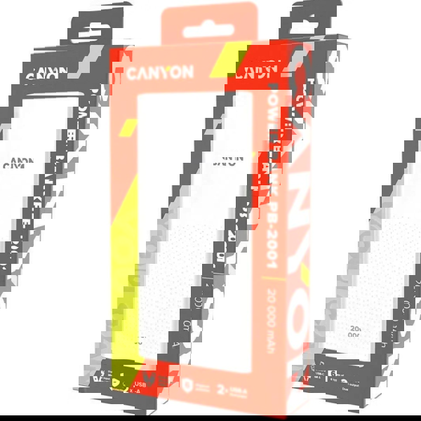 პორტატული დამტენი Canyon CNE-CPB2001W, 20000 mAh, Micro-USB, USB Type-C, USB, Power Bank, White