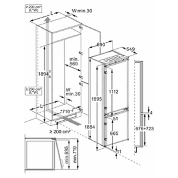 ჩასაშენებელი მაცივარი Electrolux ENP7TD75S, D, 376L, 35Db, Built-in Refrigerator, White