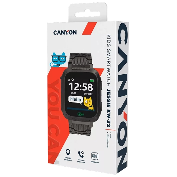 საბავშვო სმარტ საათი Canyon CNE-KW32BB, 1.44", Smart Watch, Black