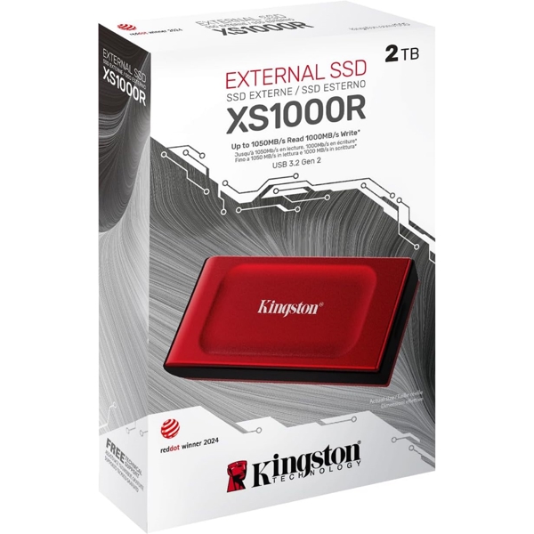 გარე მყარი დისკი Kingston SXS1000R/2000G, 2TB, External SSD, USB 3.2, Red