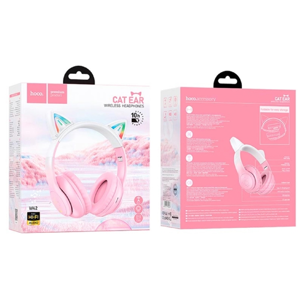 ყურსასმენი Hoco W42 Cat Ears, Headset, Wireless, Bluetooth, TF, AUX, Pink